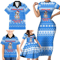 Christmas Stalker Bulldog Family Matching Short Sleeve Bodycon Dress and Hawaiian Shirt Xmas Holiday Patterns - Wonder Print Shop