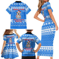 Christmas Stalker Bulldog Family Matching Short Sleeve Bodycon Dress and Hawaiian Shirt Xmas Holiday Patterns - Wonder Print Shop