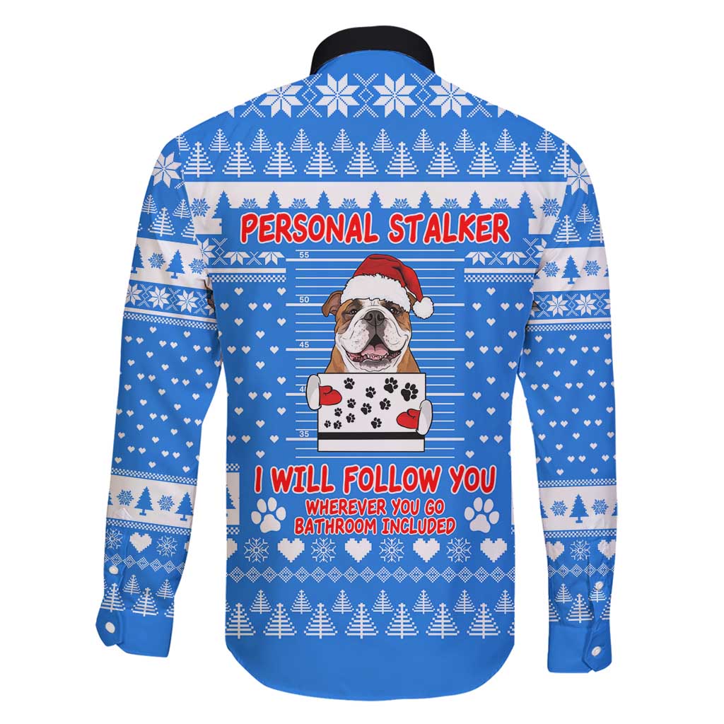 Christmas Stalker Bulldog Family Matching Short Sleeve Bodycon Dress and Hawaiian Shirt Xmas Holiday Patterns - Wonder Print Shop