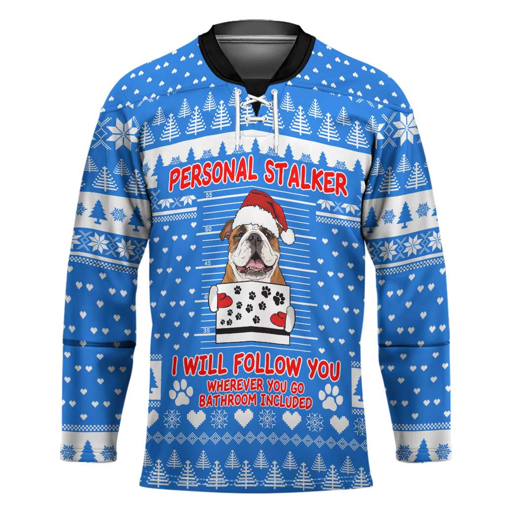 Christmas Stalker Bulldog Hockey Jersey Xmas Holiday Patterns - Wonder Print Shop