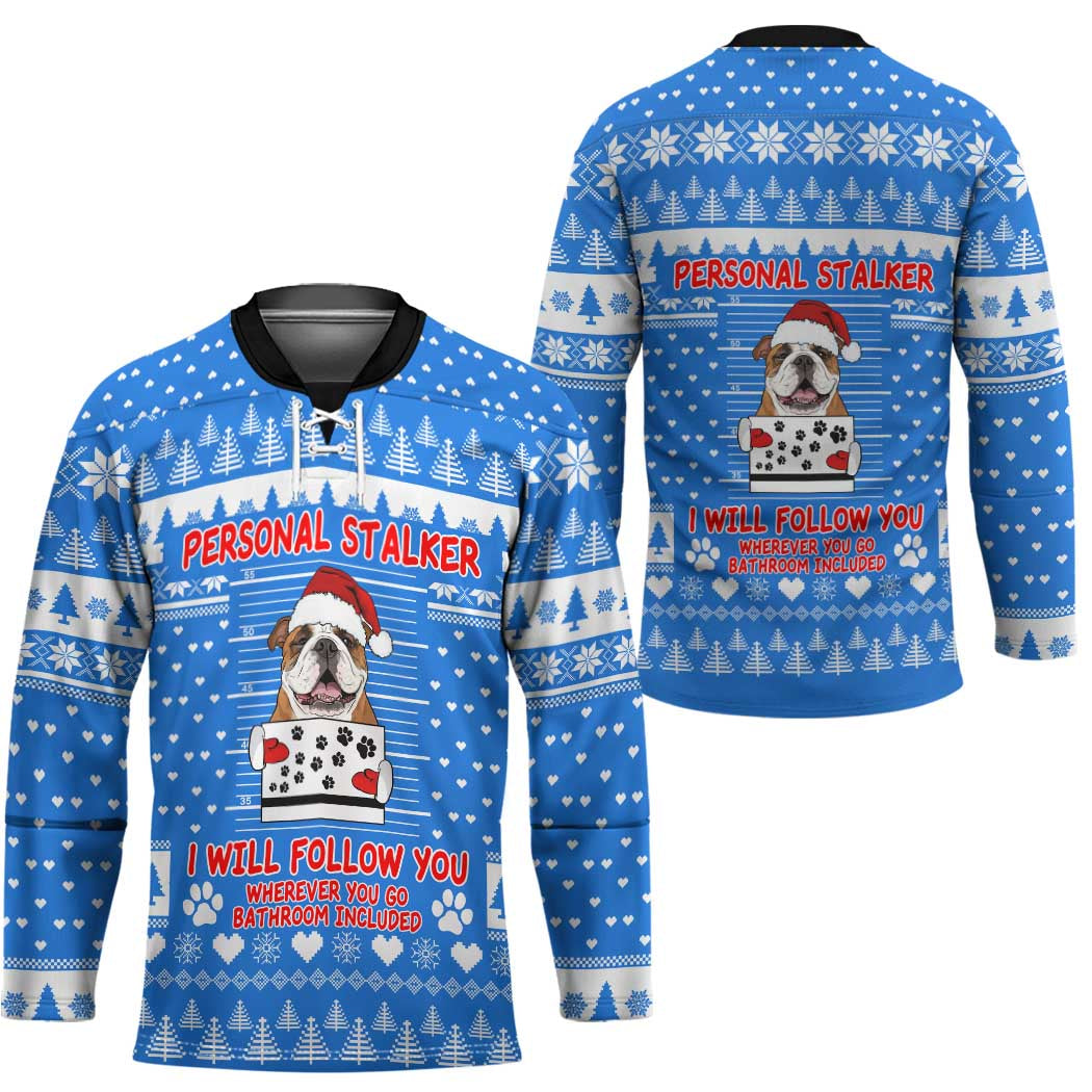 Christmas Stalker Bulldog Hockey Jersey Xmas Holiday Patterns - Wonder Print Shop