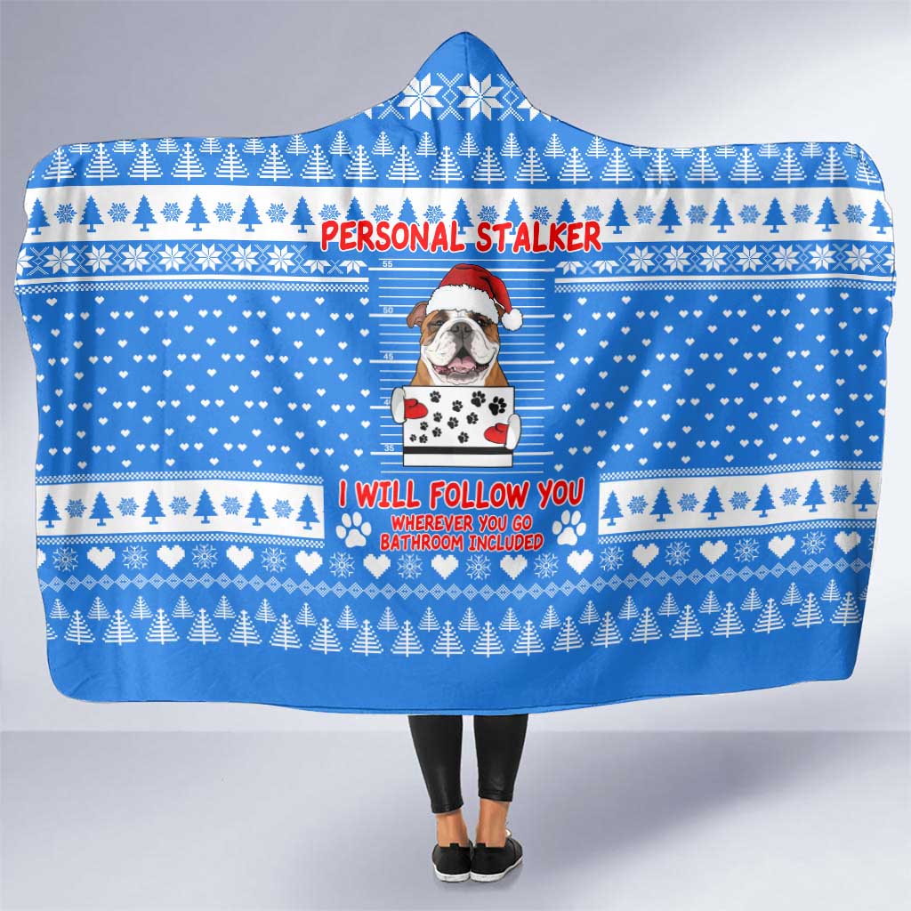 Christmas Stalker Bulldog Hooded Blanket Xmas Holiday Patterns - Wonder Print Shop