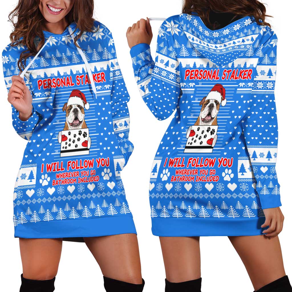 Christmas Stalker Bulldog Hoodie Dress Xmas Holiday Patterns - Wonder Print Shop