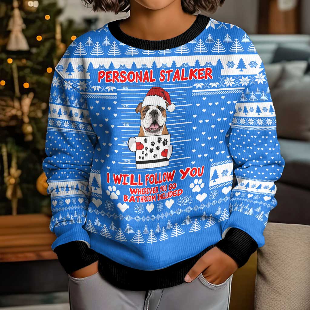Christmas Stalker Bulldog Kid Ugly Christmas Sweater Xmas Holiday Patterns - Wonder Print Shop