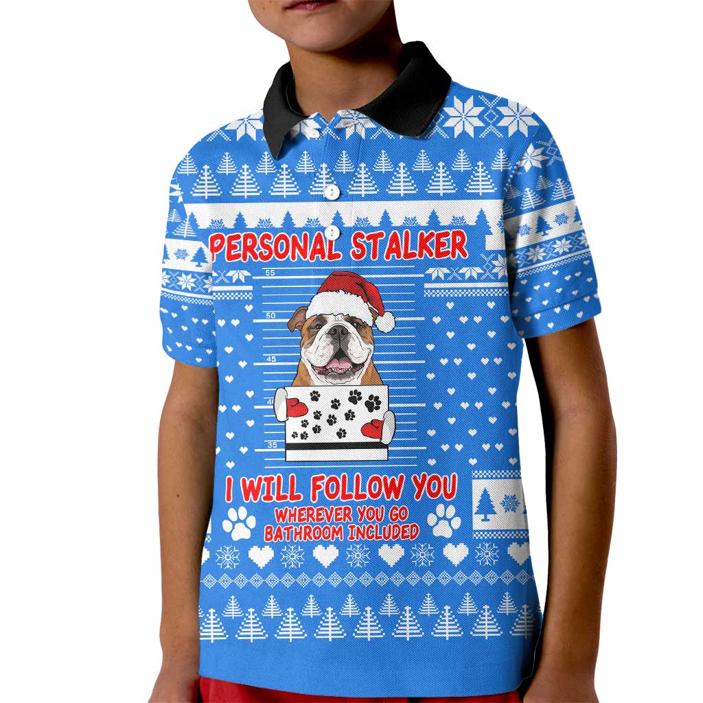 Christmas Stalker Bulldog Kid Polo Shirt Xmas Holiday Patterns - Wonder Print Shop