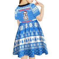 Christmas Stalker Bulldog Kid Short Sleeve Dress Xmas Holiday Patterns - Wonder Print Shop