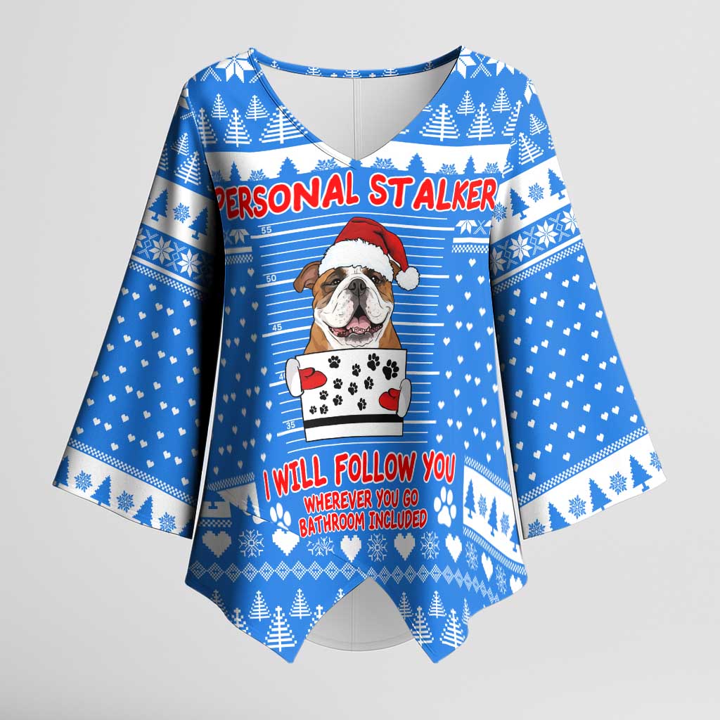 Christmas Stalker Bulldog Kimono Sleeve Blouse Xmas Holiday Patterns - Wonder Print Shop