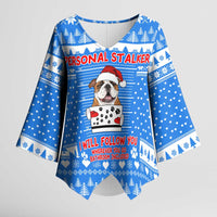 Christmas Stalker Bulldog Kimono Sleeve Blouse Xmas Holiday Patterns - Wonder Print Shop