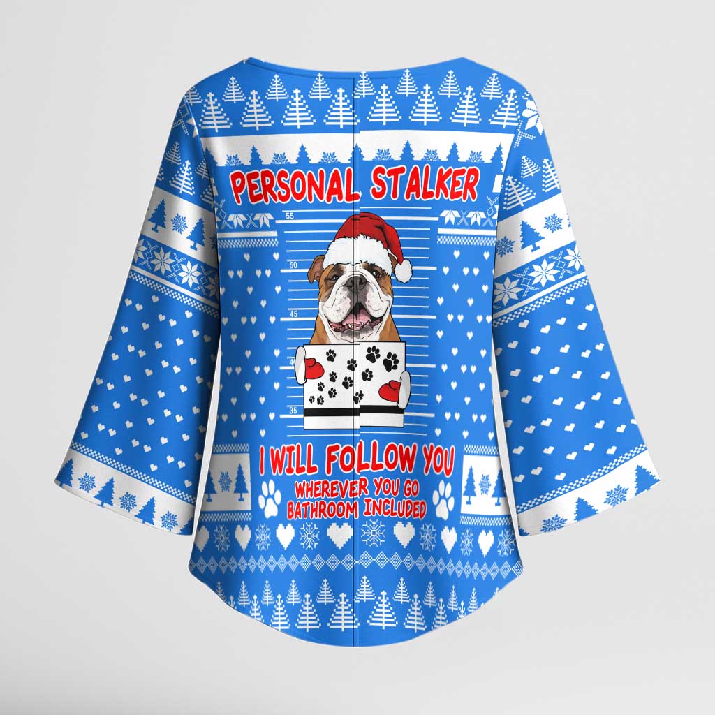 Christmas Stalker Bulldog Kimono Sleeve Blouse Xmas Holiday Patterns - Wonder Print Shop