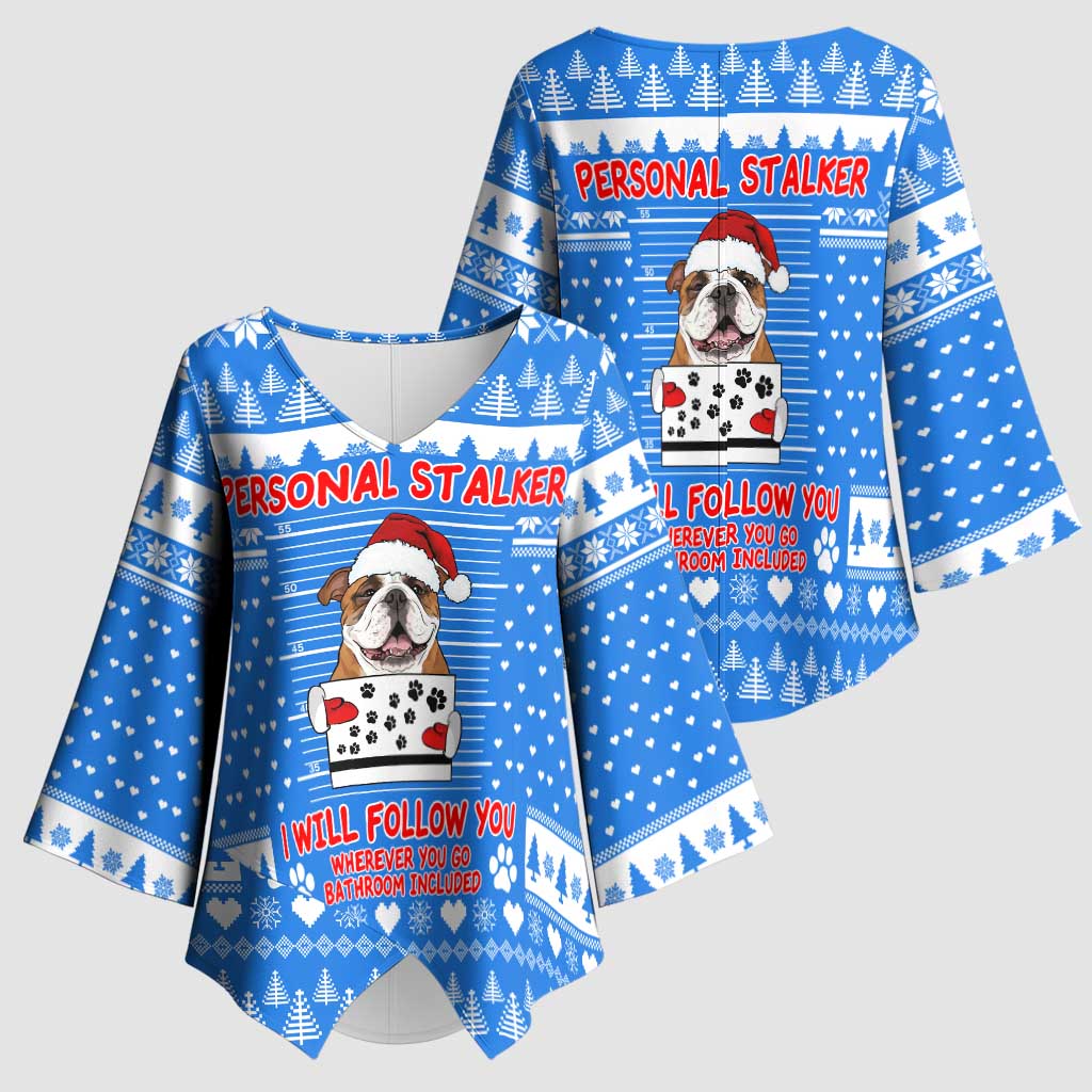 Christmas Stalker Bulldog Kimono Sleeve Blouse Xmas Holiday Patterns - Wonder Print Shop
