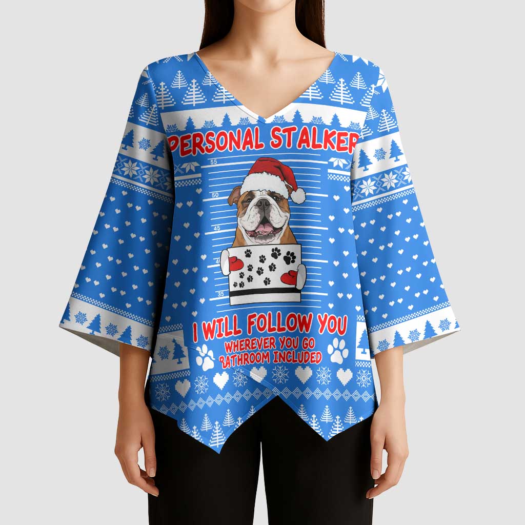 Christmas Stalker Bulldog Kimono Sleeve Blouse Xmas Holiday Patterns - Wonder Print Shop
