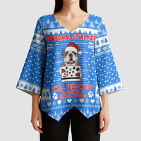 Christmas Stalker Bulldog Kimono Sleeve Blouse Xmas Holiday Patterns - Wonder Print Shop
