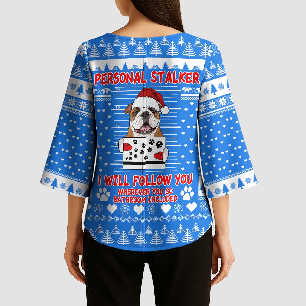 Christmas Stalker Bulldog Kimono Sleeve Blouse Xmas Holiday Patterns - Wonder Print Shop