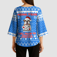 Christmas Stalker Bulldog Kimono Sleeve Blouse Xmas Holiday Patterns - Wonder Print Shop