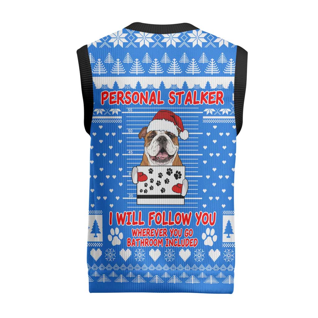 Christmas Stalker Bulldog Christmas Knitted V-Neck Vest Xmas Holiday Patterns - Wonder Print Shop
