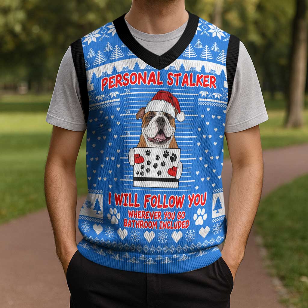 Christmas Stalker Bulldog Christmas Knitted V-Neck Vest Xmas Holiday Patterns - Wonder Print Shop