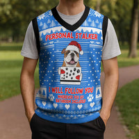 Christmas Stalker Bulldog Christmas Knitted V-Neck Vest Xmas Holiday Patterns - Wonder Print Shop