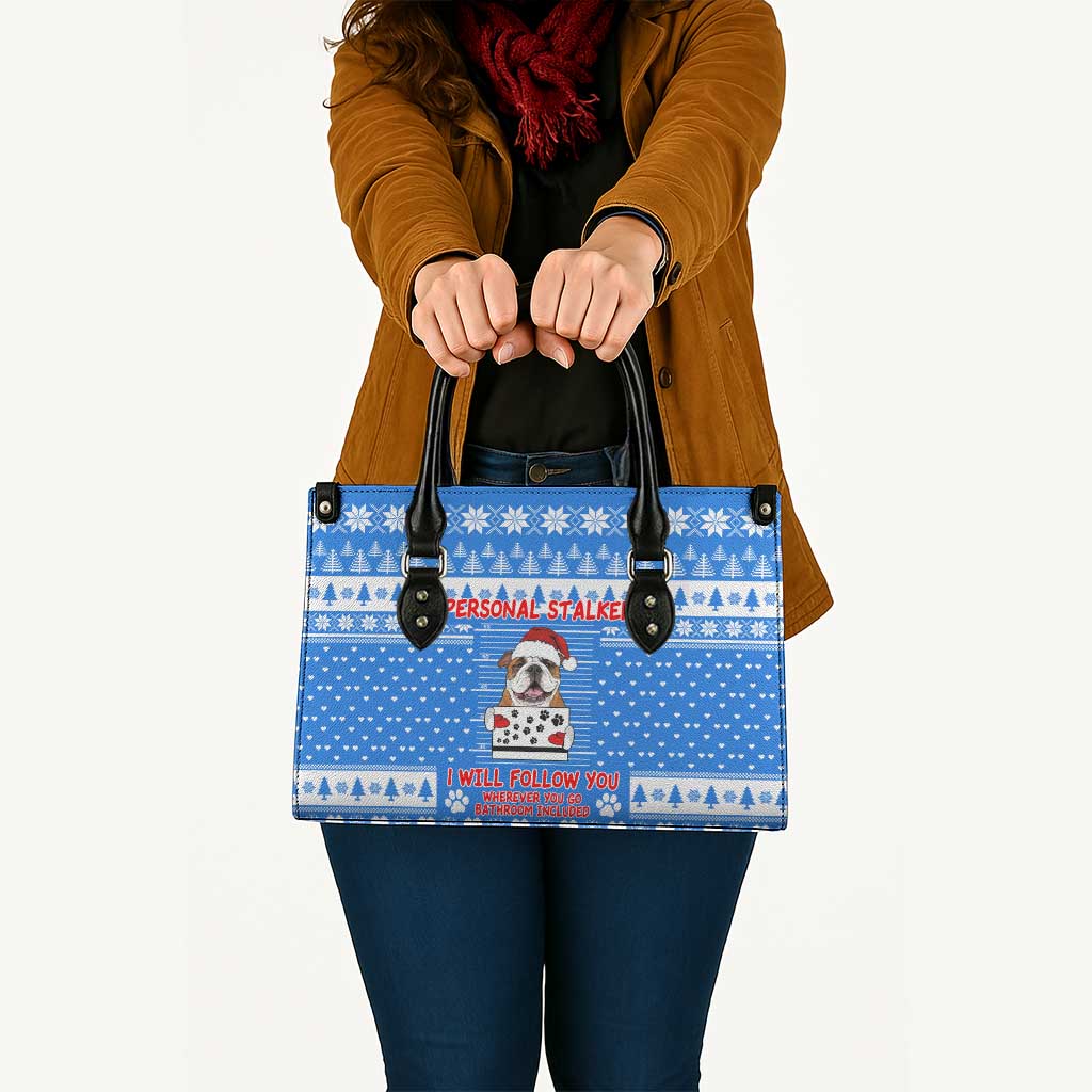 Christmas Stalker Bulldog Leather Bag Xmas Holiday Patterns - Wonder Print Shop