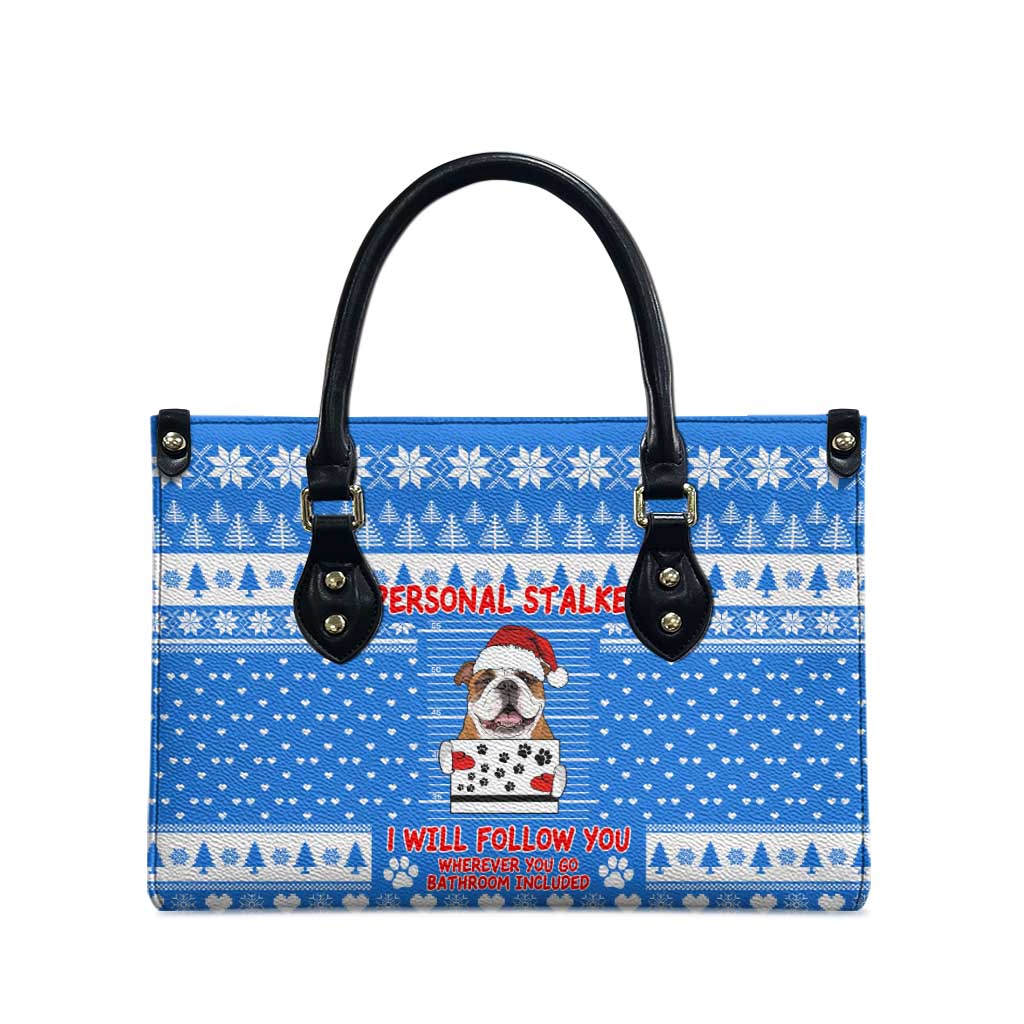 Christmas Stalker Bulldog Leather Bag Xmas Holiday Patterns - Wonder Print Shop