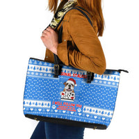 Christmas Stalker Bulldog Leather Tote Bag Xmas Holiday Patterns - Wonder Print Shop
