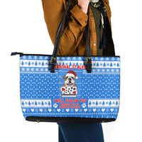 Christmas Stalker Bulldog Leather Tote Bag Xmas Holiday Patterns - Wonder Print Shop