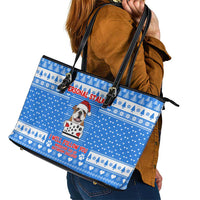 Christmas Stalker Bulldog Leather Tote Bag Xmas Holiday Patterns - Wonder Print Shop