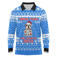 Christmas Stalker Bulldog Long Sleeve Polo Shirt Xmas Holiday Patterns - Wonder Print Shop