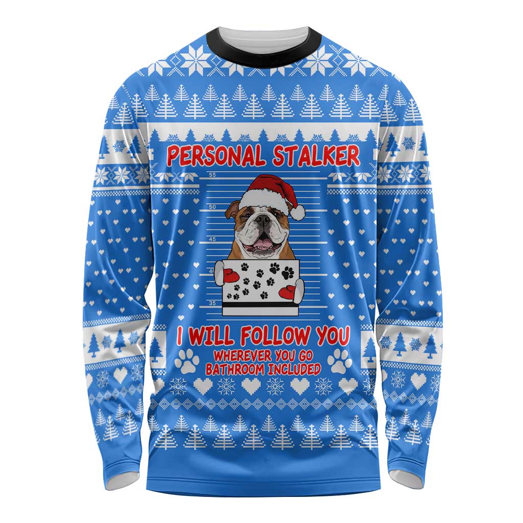 Christmas Stalker Bulldog Long Sleeve Shirt Xmas Holiday Patterns - Wonder Print Shop