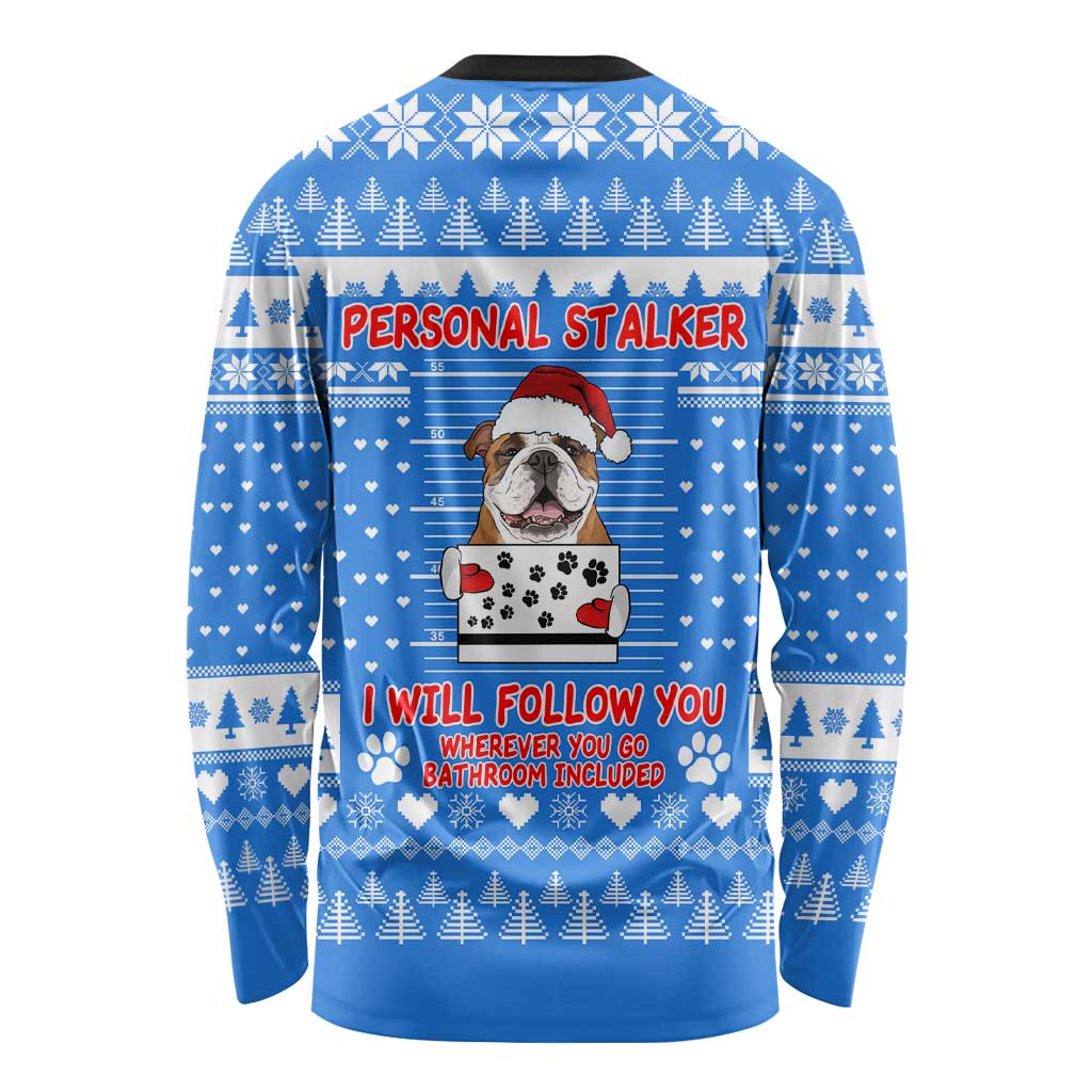 Christmas Stalker Bulldog Long Sleeve Shirt Xmas Holiday Patterns - Wonder Print Shop