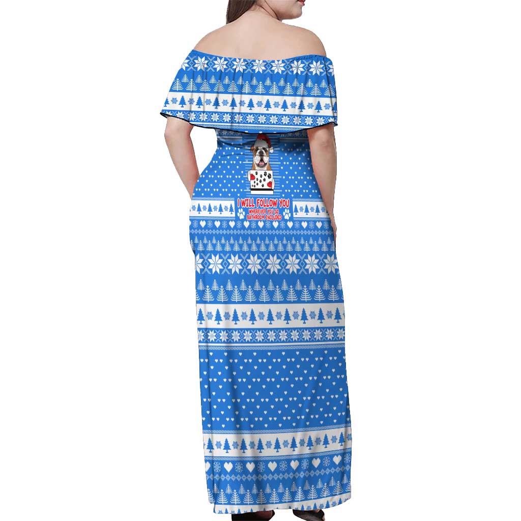 Christmas Stalker Bulldog Off Shoulder Maxi Dress Xmas Holiday Patterns - Wonder Print Shop
