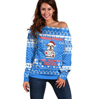 Christmas Stalker Bulldog Off Shoulder Sweater Xmas Holiday Patterns - Wonder Print Shop