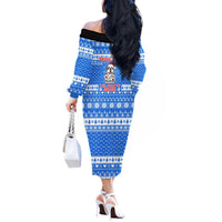Christmas Stalker Bulldog Off The Shoulder Long Sleeve Dress Xmas Holiday Patterns - Wonder Print Shop