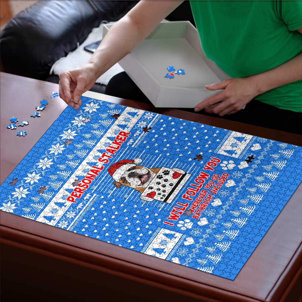 Christmas Stalker Bulldog Puzzle Xmas Holiday Patterns - Wonder Print Shop