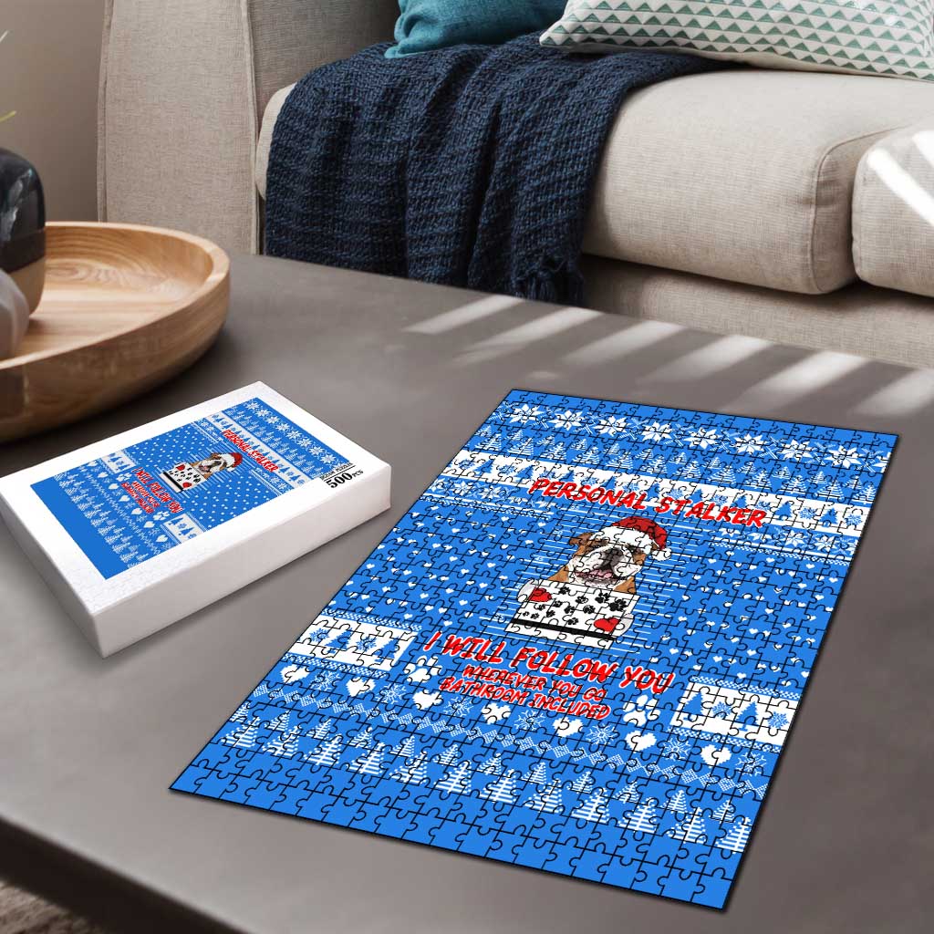 Christmas Stalker Bulldog Puzzle Xmas Holiday Patterns - Wonder Print Shop