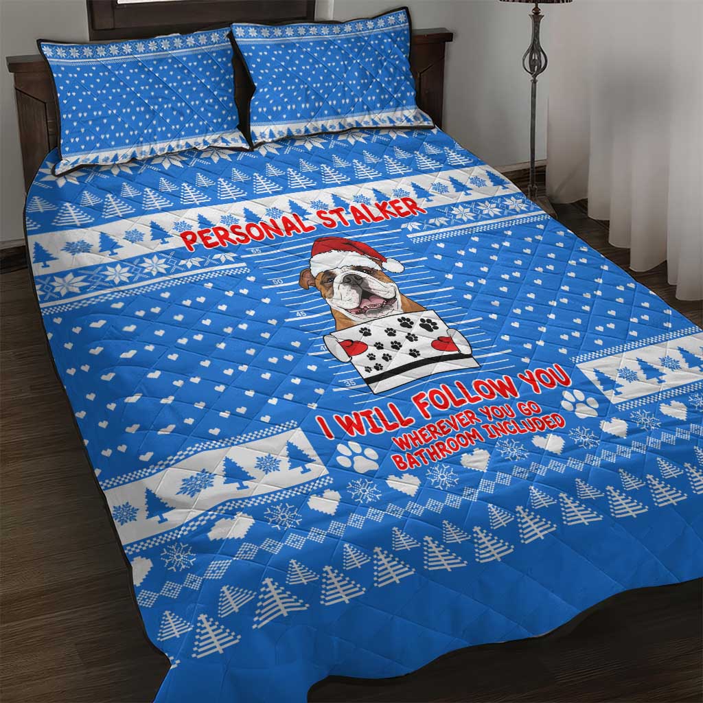 Christmas Stalker Bulldog Quilt Bed Set Xmas Holiday Patterns - Wonder Print Shop