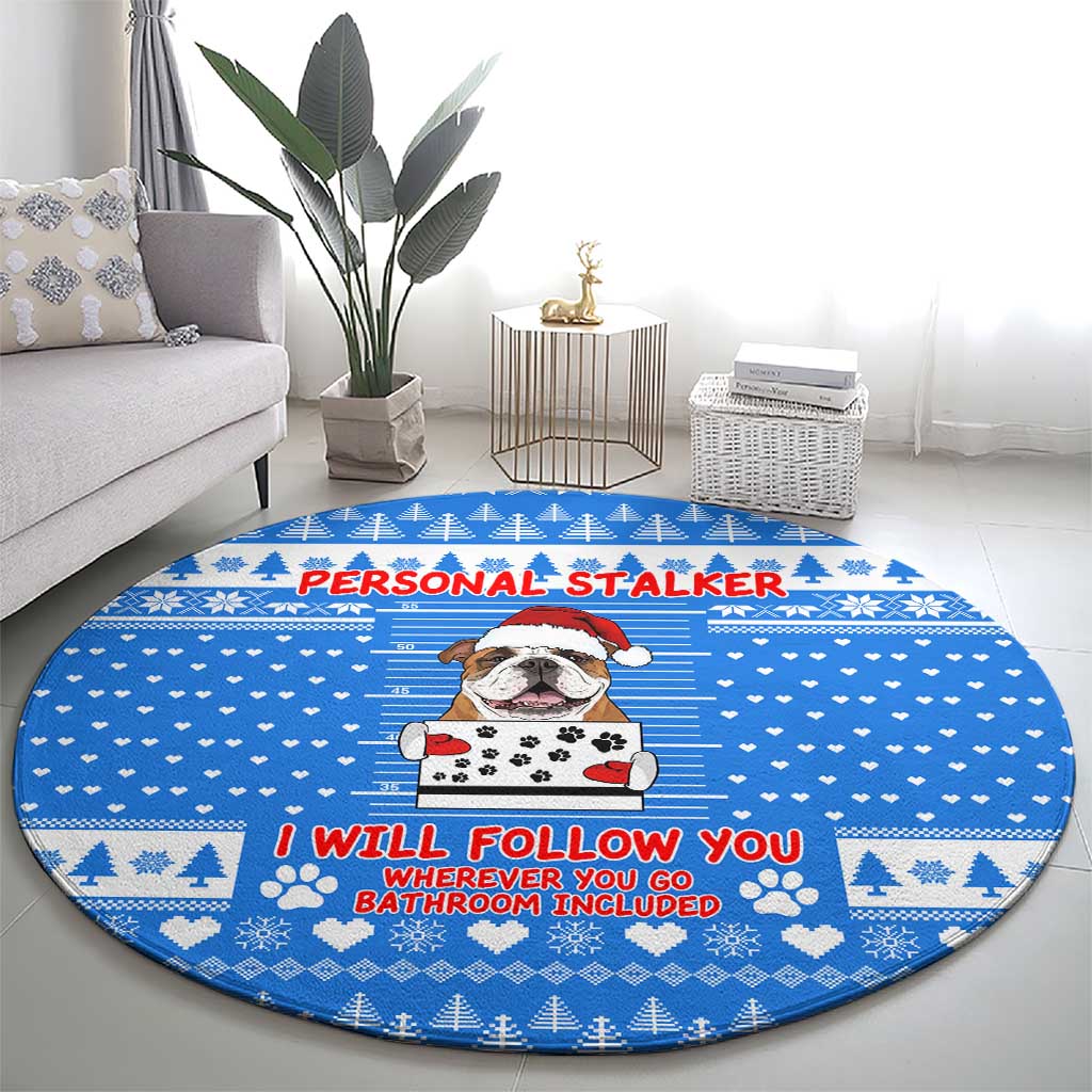 Christmas Stalker Bulldog Round Carpet Xmas Holiday Patterns - Wonder Print Shop