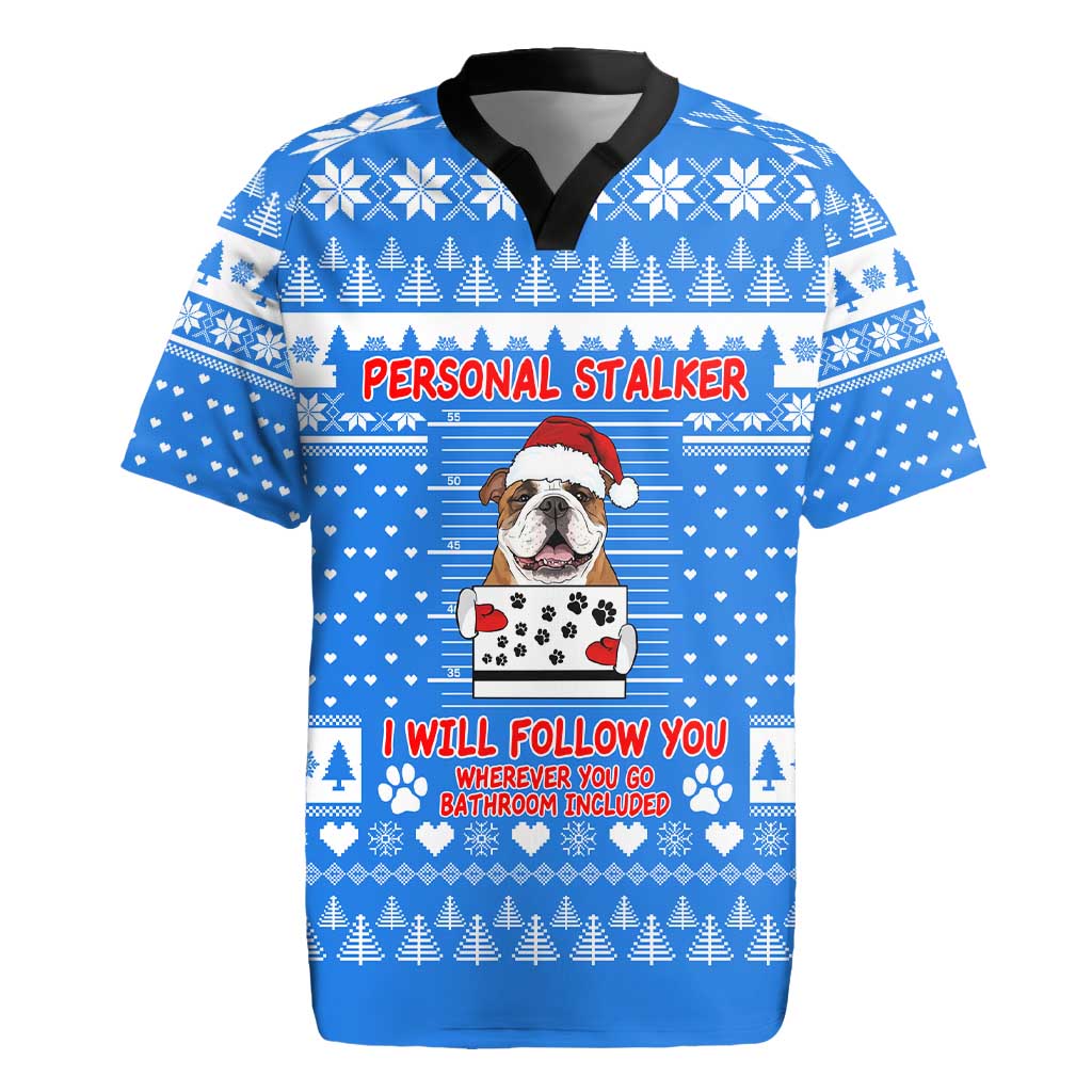 Christmas Stalker Bulldog Rugby Jersey Xmas Holiday Patterns - Wonder Print Shop