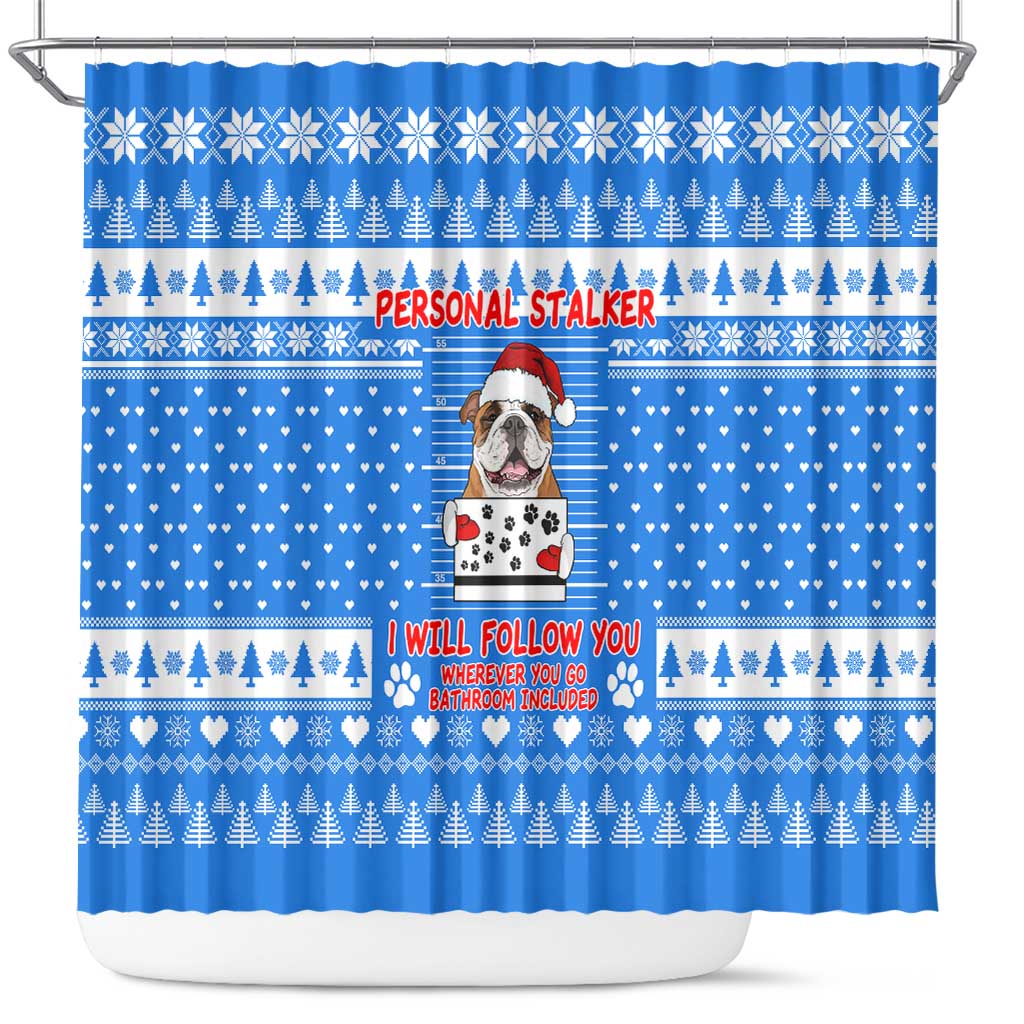 Christmas Stalker Bulldog Shower Curtain Xmas Holiday Patterns - Wonder Print Shop
