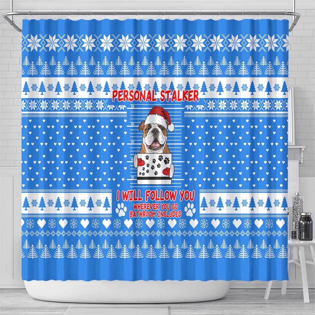 Christmas Stalker Bulldog Shower Curtain Xmas Holiday Patterns - Wonder Print Shop