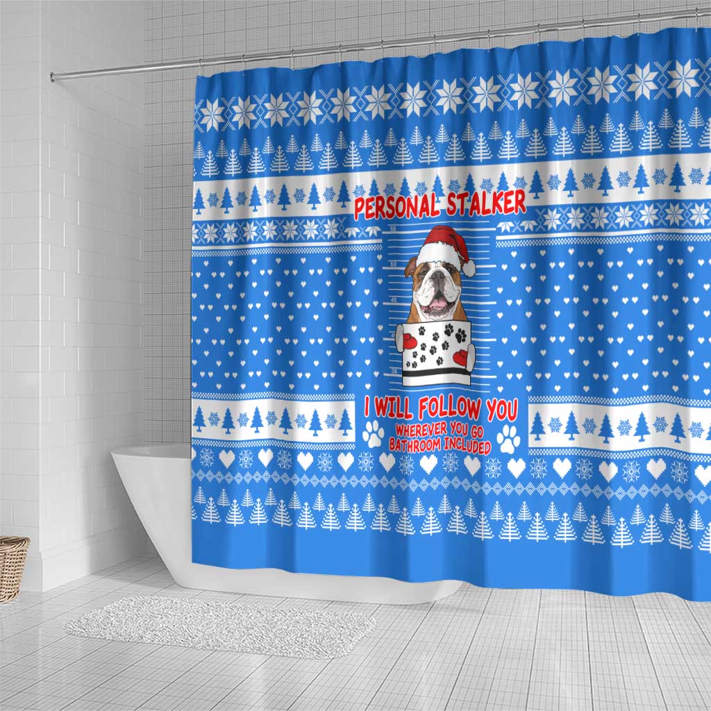Christmas Stalker Bulldog Shower Curtain Xmas Holiday Patterns - Wonder Print Shop