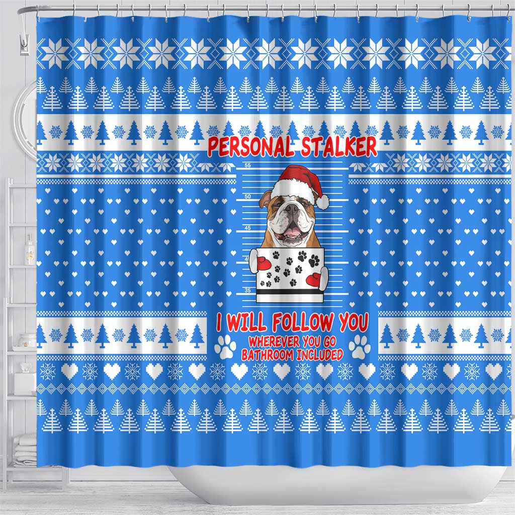 Christmas Stalker Bulldog Shower Curtain Xmas Holiday Patterns - Wonder Print Shop