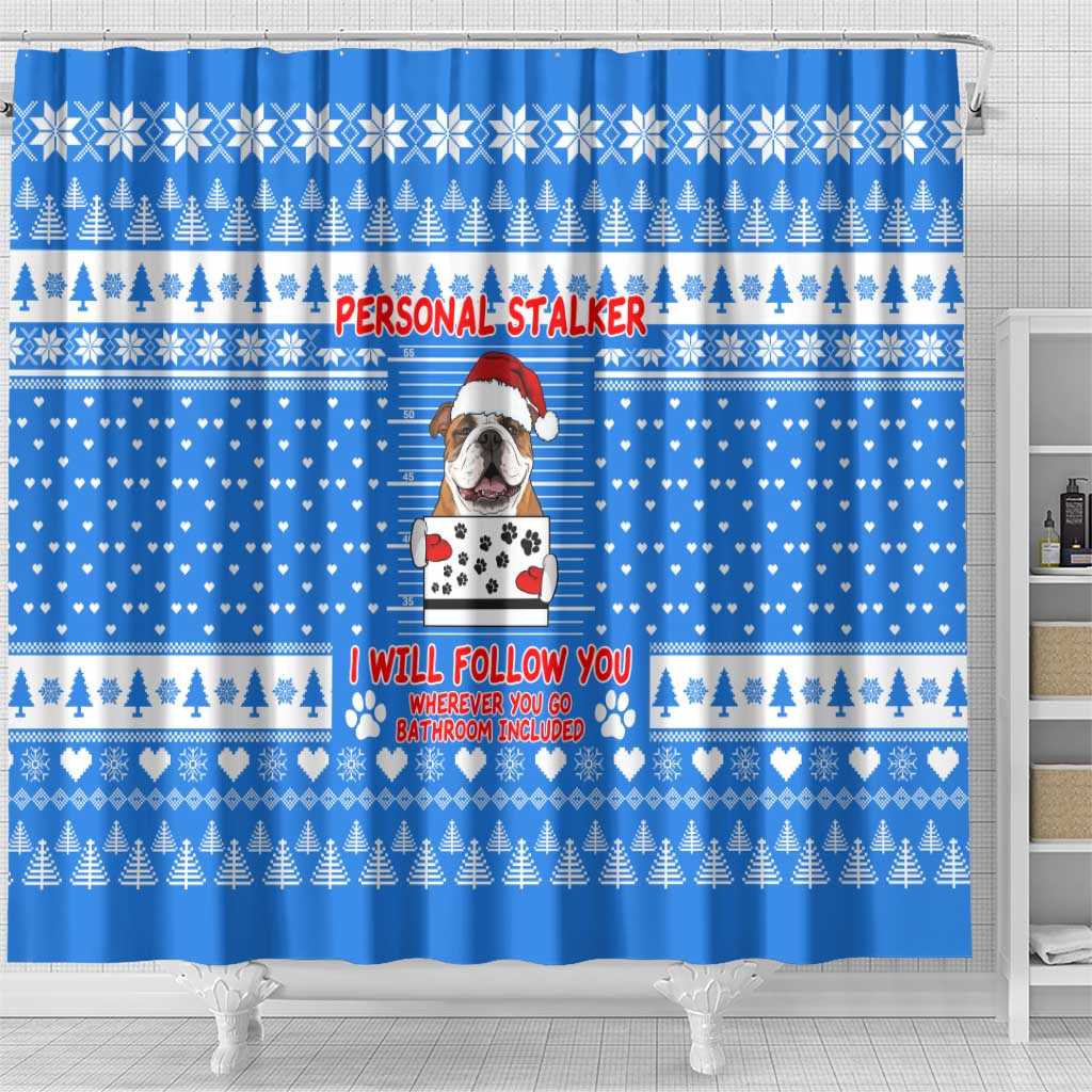 Christmas Stalker Bulldog Shower Curtain Xmas Holiday Patterns - Wonder Print Shop