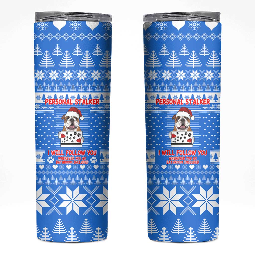 Christmas Stalker Bulldog Skinny Tumbler Xmas Holiday Patterns - Wonder Print Shop