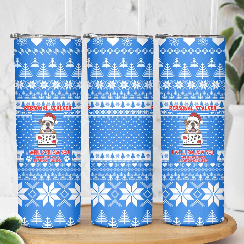 Christmas Stalker Bulldog Skinny Tumbler Xmas Holiday Patterns - Wonder Print Shop
