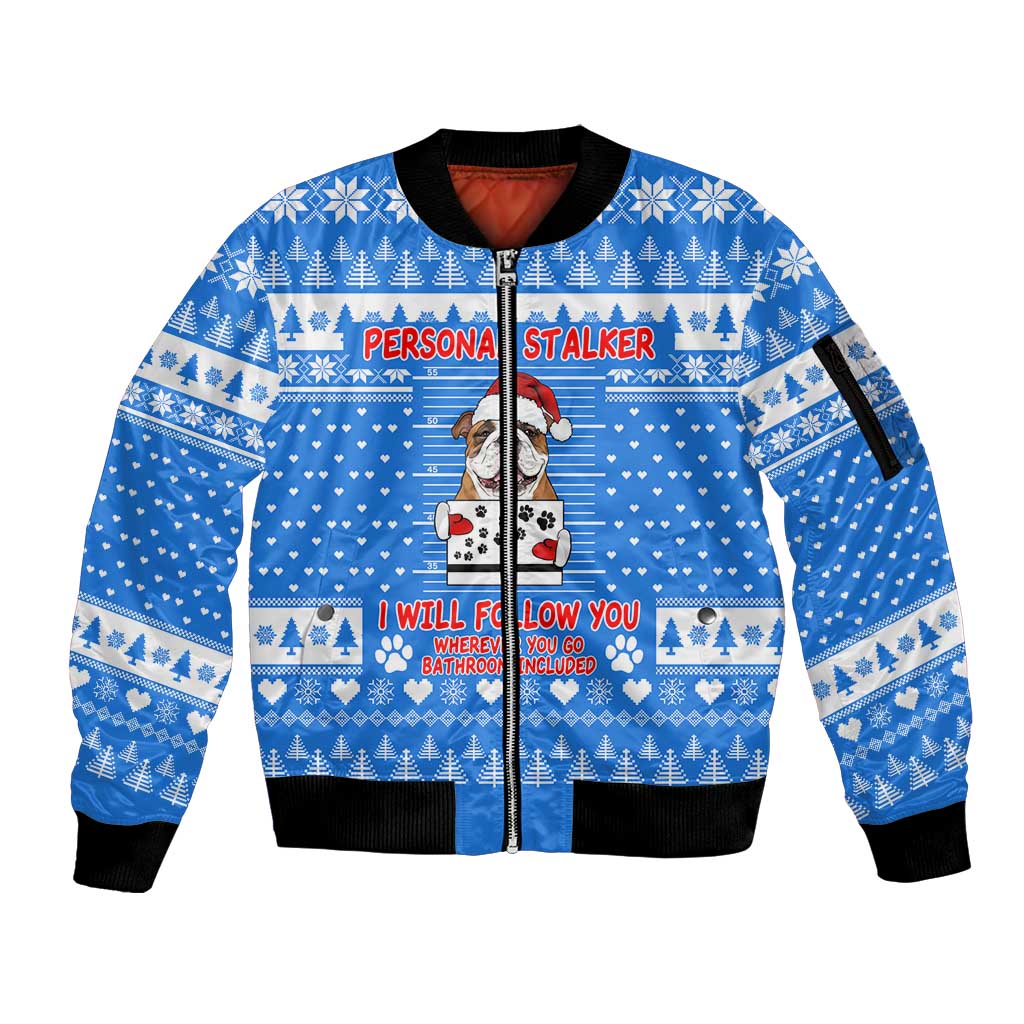Christmas Stalker Bulldog Sleeve Zip Bomber Jacket Xmas Holiday Patterns - Wonder Print Shop