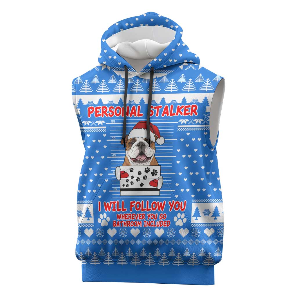 Christmas Stalker Bulldog Sleeveless Hoodie Xmas Holiday Patterns - Wonder Print Shop