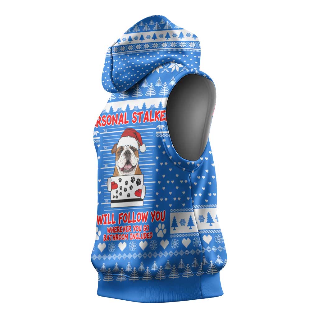 Christmas Stalker Bulldog Sleeveless Hoodie Xmas Holiday Patterns - Wonder Print Shop