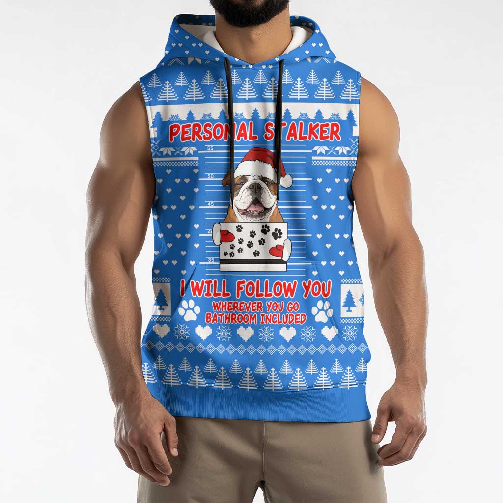 Christmas Stalker Bulldog Sleeveless Hoodie Xmas Holiday Patterns - Wonder Print Shop