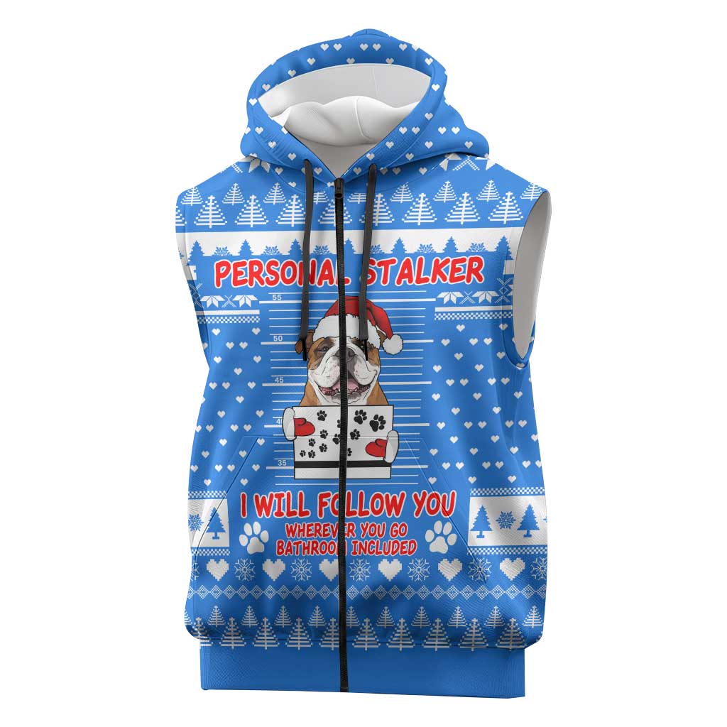 Christmas Stalker Bulldog Sleeveless Zip Hoodie Xmas Holiday Patterns - Wonder Print Shop