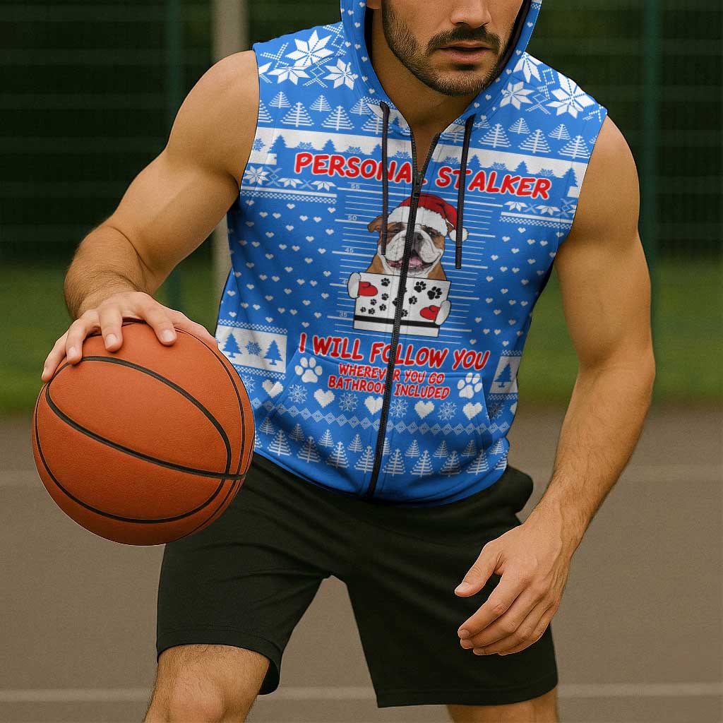 Christmas Stalker Bulldog Sleeveless Zip Hoodie Xmas Holiday Patterns - Wonder Print Shop